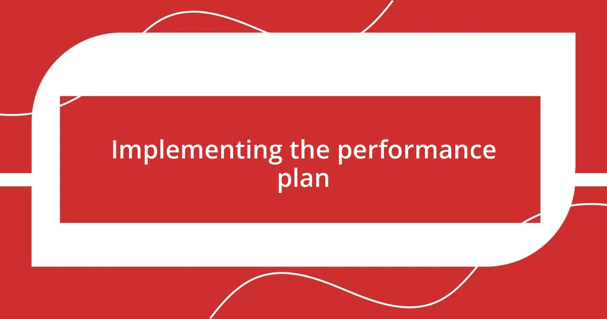 Implementing the performance plan